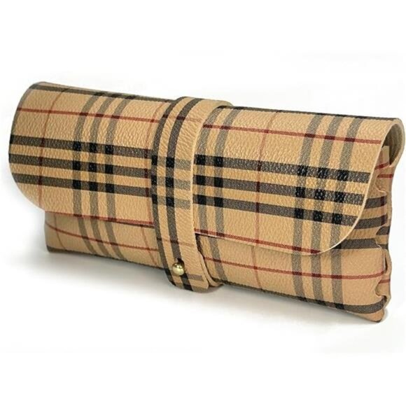 Glasses Storage Bag Beige and Red Soft Sunglasses Pouch Fashion Accessory - Picture 7 of 7